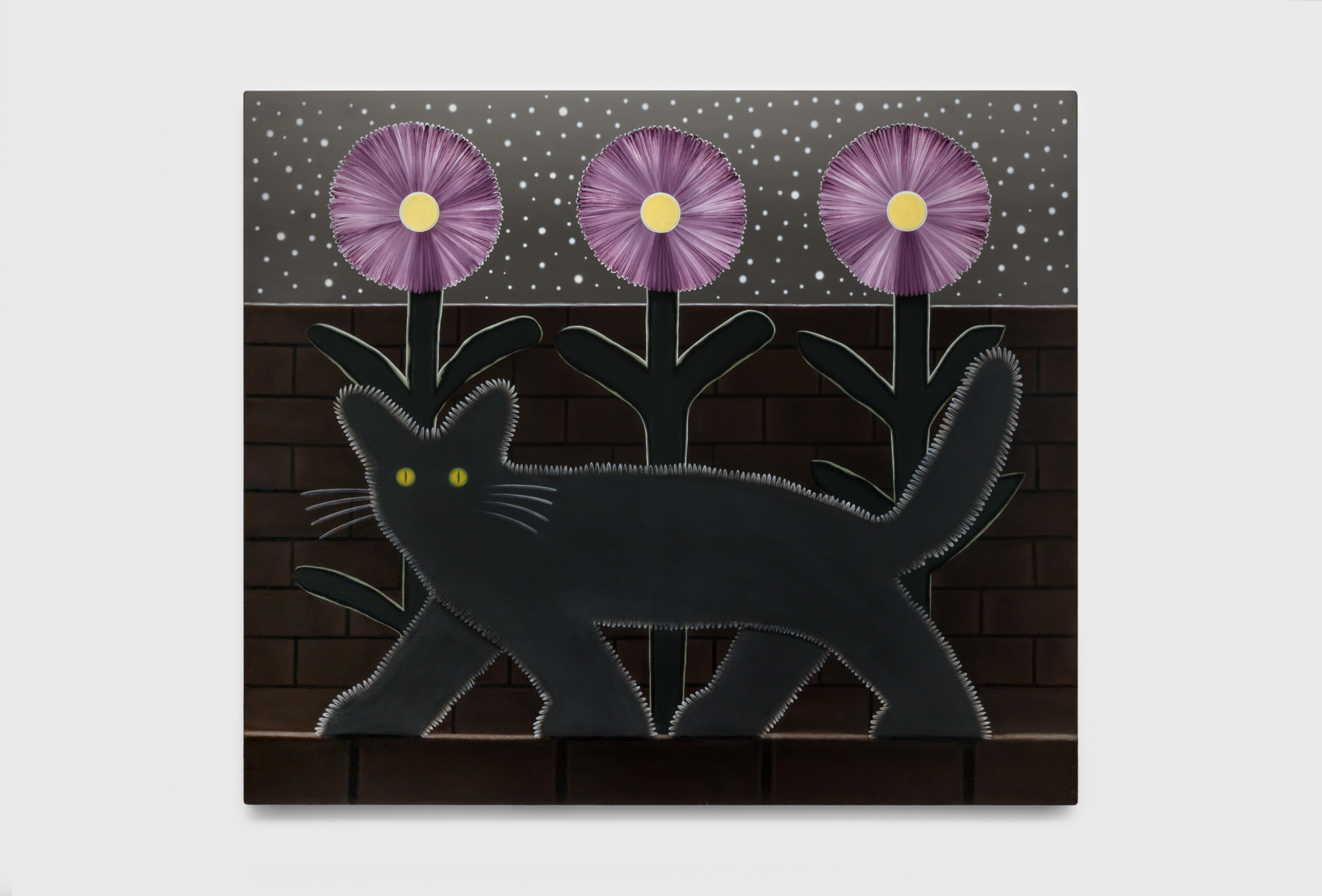 Ryan C. Brown: Cat with three pink flowers, 2024.